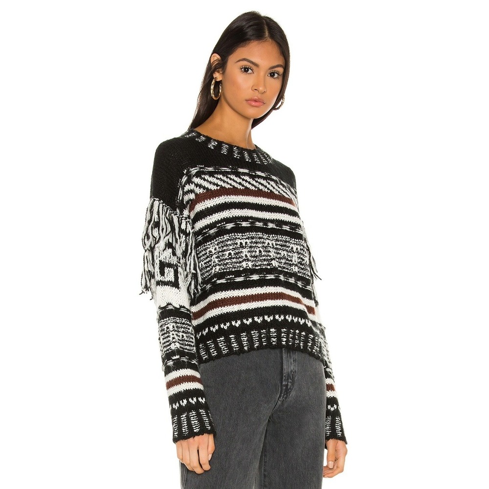 Line & Dot Allie Fringe Southwestern Aztec Cropped Sweater Multicolor Women L
